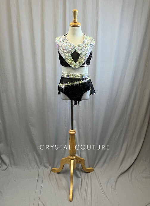 Tux Style Bra Top and Brief Set -Accessories, Rhinestones