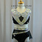 Tux Style Bra Top and Brief Set -Accessories, Rhinestones