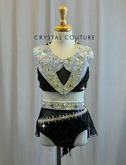 Tux Style Bra Top and Brief Set -Accessories, Rhinestones