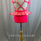 Neon Coral Caged Waist Leotard with Feathers and Peplum Skirt -Rhinestones, Accessories