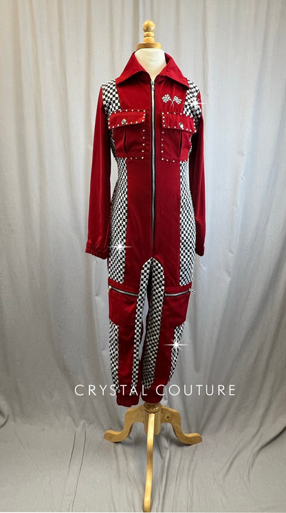 Race Car Style Zip Up Jumpsuit-Rhinestones, Hairpiece