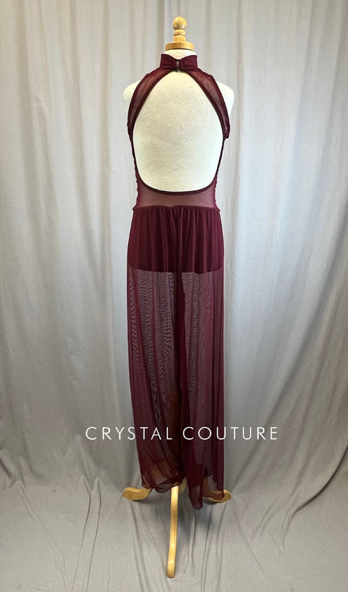 Maroon Ruched Mesh Unitard