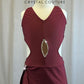 Maroon High Slit Dress -Rhinestones