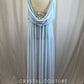 Baby Blue Long Multi Slit Mesh Dress -Rhinestones, Rhinestone Appliques