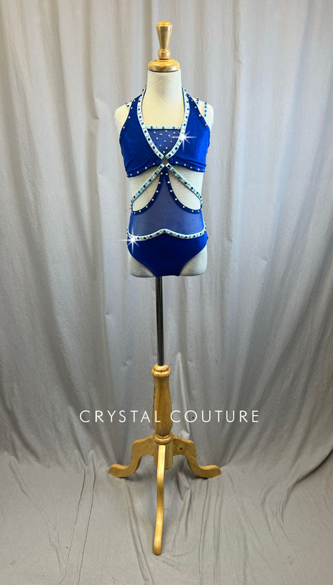 Metallic Royal Blue and Mint Strappy Leotard -Rhinestones