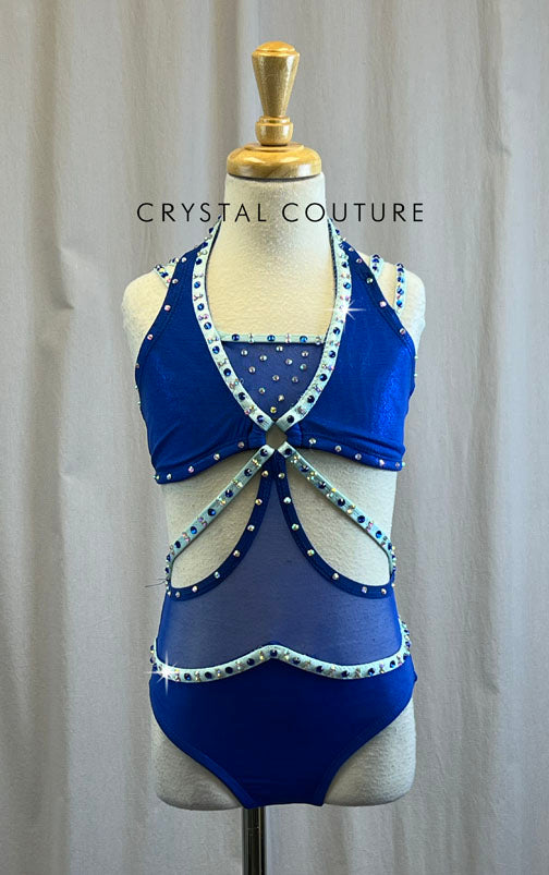 Metallic Royal Blue and Mint Strappy Leotard -Rhinestones