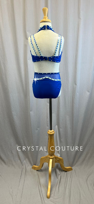 Metallic Royal Blue and Mint Strappy Leotard -Rhinestones