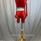 Custom Metallic Red Cutout Biketard with Single Sleeve and Ruffles -Rhinestones