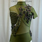 Custom Olive Green Single Short Sleeve Leotard -Rhinestones and Appliques