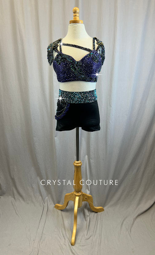 Custom Purple And Black Beaded Set -Rhinestones, Appliques, Accessories