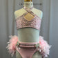 Custom Baby Pink Set With Feather Bustle Skirt -Rhinestones, Appliques, Hairpiece