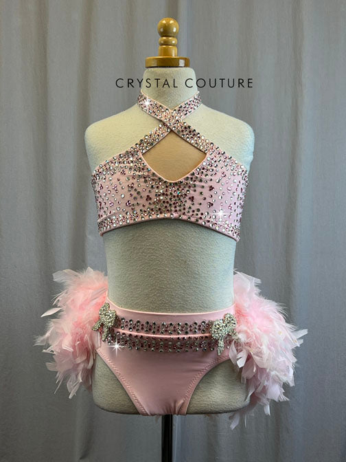 Custom Baby Pink Set With Feather Bustle Skirt -Rhinestones, Appliques, Hairpiece