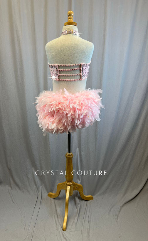 Custom Baby Pink Set With Feather Bustle Skirt -Rhinestones, Appliques, Hairpiece