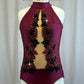 Burgundy and Nude Mesh Mock Neck Leotard -Rhinestones, Appliques