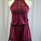 Loose Burgundy Lycra And Lace Romper -Rhinestones
