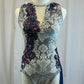 Light Grey Antique Detailed Velvet Leotard With Navy Mesh Skirt