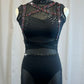 Black Criss-Cross Mesh Unitard -Rhinestones