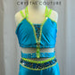 Custom Aqua and Neon Green Strappy Top and Booty Short Set -Rhinestones, Accessories