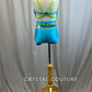 Custom Aqua and Neon Green Strappy Top and Booty Short Set -Rhinestones, Accessories
