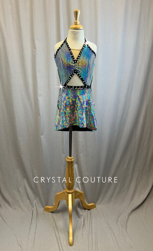 Custom Black and Silver Hologram AB Strappy Dress -Rhinestones