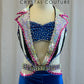 Custom Royal Blue, Hot Pink, and Black and White Tuxedo Cutout Leotard -Rhinestones, Accessories