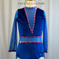 Custom Royal Blue and Fushia Velour and Mesh Long Sleeve Leotard -Rhinestones