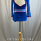 Custom Royal Blue and Fushia Velour and Mesh Long Sleeve Leotard -Rhinestones