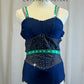 Custom Navy and Kelly Green Strappy Leotard -Rhinestones