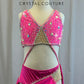 Custom Neon Pink Strappy Bra and Brief Set with Attached Skirt -Rhinestones