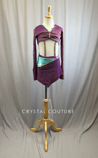 Custom Metallic Grape/Bronze/Mint Top and Skirt Set- Rhinestones