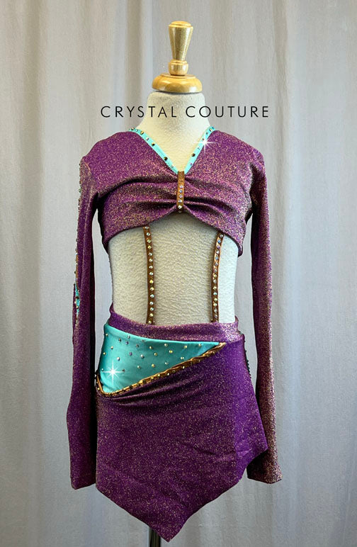 Custom Metallic Grape/Bronze/Mint Top and Skirt Set- Rhinestones