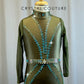 Custom Light Olive Green Strappy Back Leotard -Rhinestones