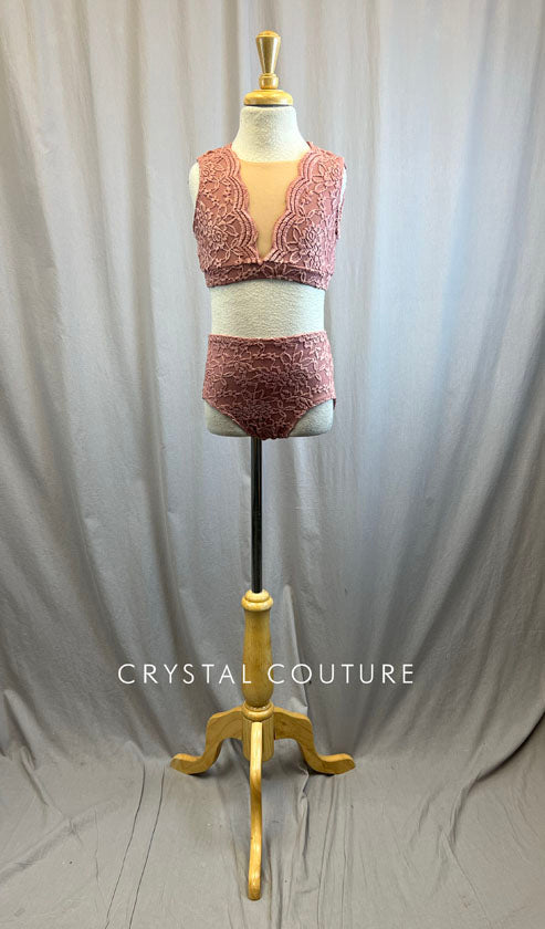 Custom Mauve Lace Overlay Crop and Brief Set