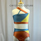 Custom Color Block Burnt Orange, Mustard, and Navy Two Piece Bra Top and Brief