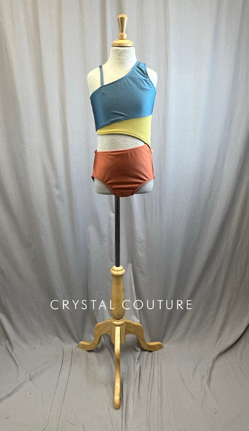 Custom Color Block Burnt Orange, Mustard, and Navy Leotard with Cutouts