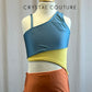 Custom Color Block Burnt Orange, Mustard, and Navy Leotard with Cutouts