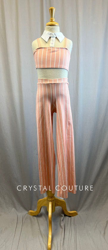 Custom Peach and White Pinstripe Suit Set -Rhinestones