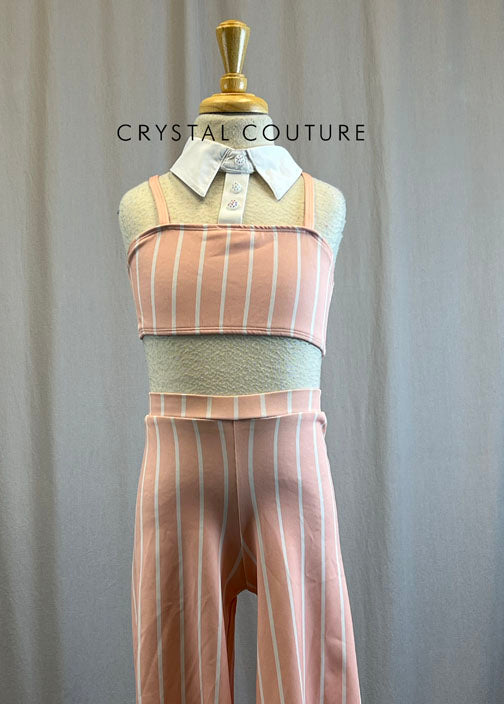 Custom Peach and White Pinstripe Suit Set -Rhinestones