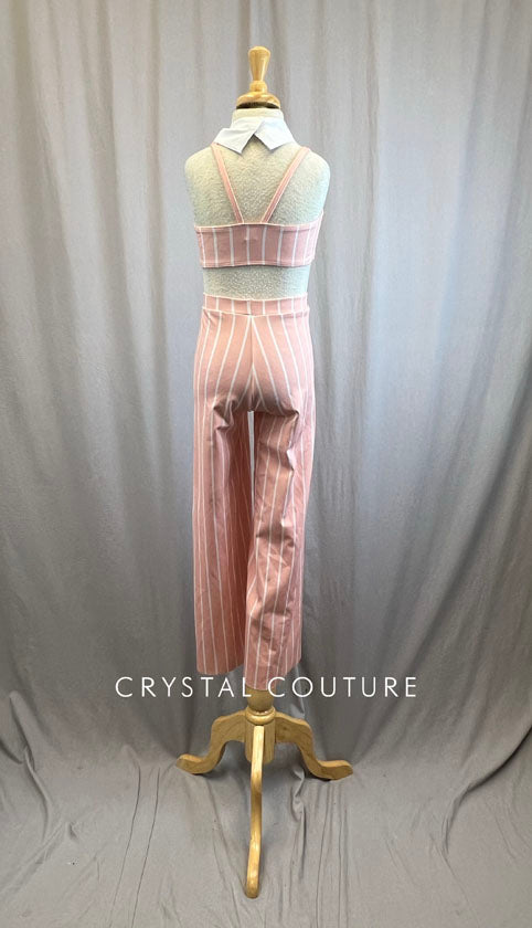 Custom Peach and White Pinstripe Suit Set -Rhinestones