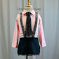 Custom Baby Pink and Black Suspenders and Skirt Set -Rhinestones, Accessories