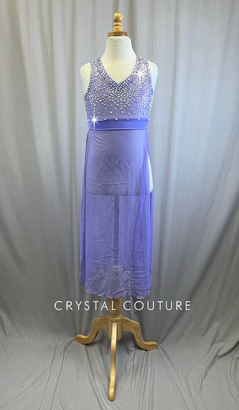 Long Lavender Mesh OVerlay Dress -Rhinestones