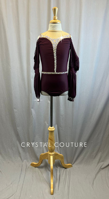 Matte Plum Princess Sleeve Leotard -Rhinestones