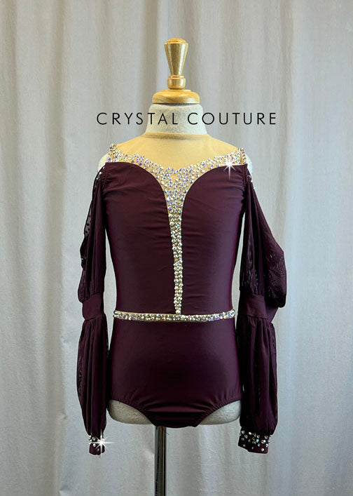Matte Plum Princess Sleeve Leotard -Rhinestones