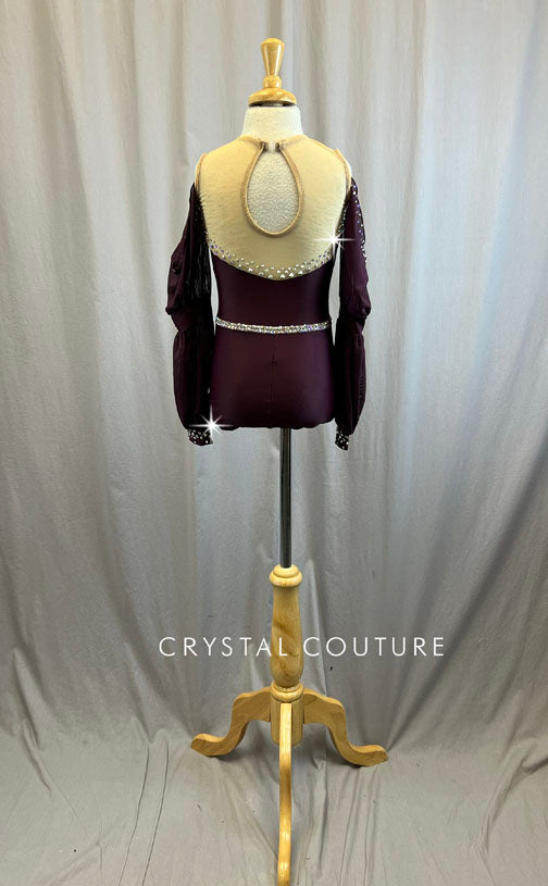 Matte Plum Princess Sleeve Leotard -Rhinestones