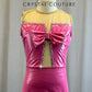 Pink Latex Leotard with Bow -Rhinestones