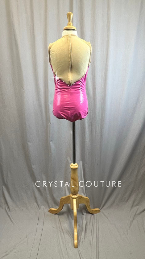 Pink Latex Leotard with Bow -Rhinestones