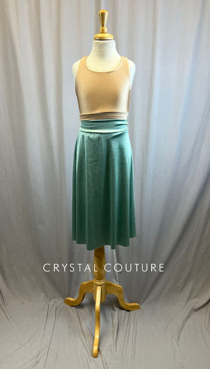 Nude Bra Top and High Slit Mint Satin Skirt -Appliques, Hairpiece