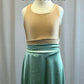 Nude Bra Top and High Slit Mint Satin Skirt -Appliques, Hairpiece