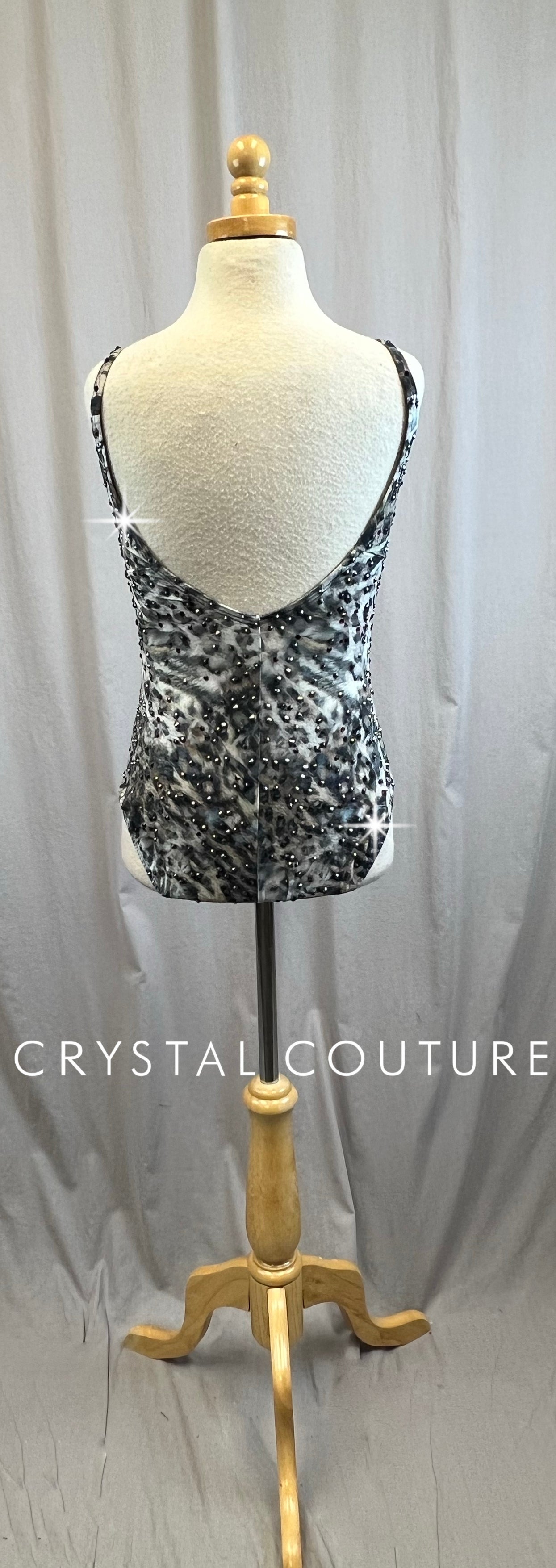 Gray Leopard Print Leotard - Rhinestones
