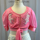 Pink and Ivory Crop Top and Brief Set - Rhinestones